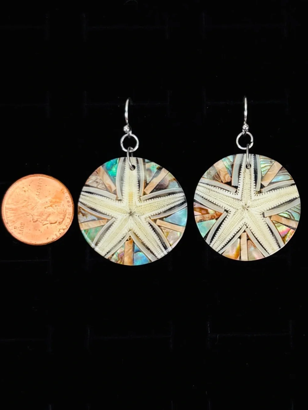 Abalone Mother-of-Pearl Starfish Disc Pierced Dangle Earrings Coastal